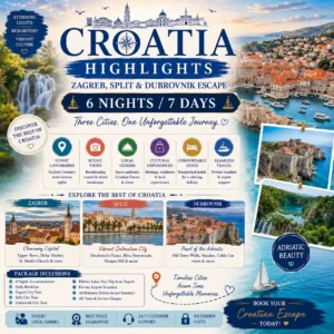 Croatia Highlights – 6 Nights / 7 Days Zagreb, Split & Dubrovnik Escape