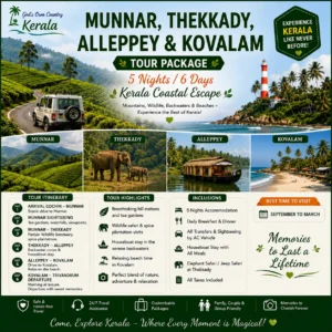 Munnar, Thekkady, Alleppey & Kovalam Tour Package – 5 Nights / 6 Days Kerala Coastal Escape