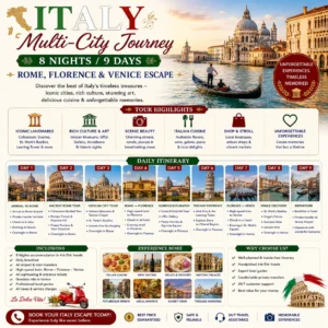 Italy Multi-City Journey – 8 Nights / 9 Days Rome, Florence & Venice Escape